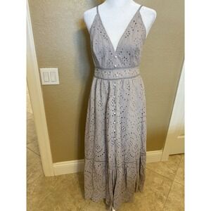 Simplee Grey Eyelet Cottage Core Maxi Dress, Medium, NWT
